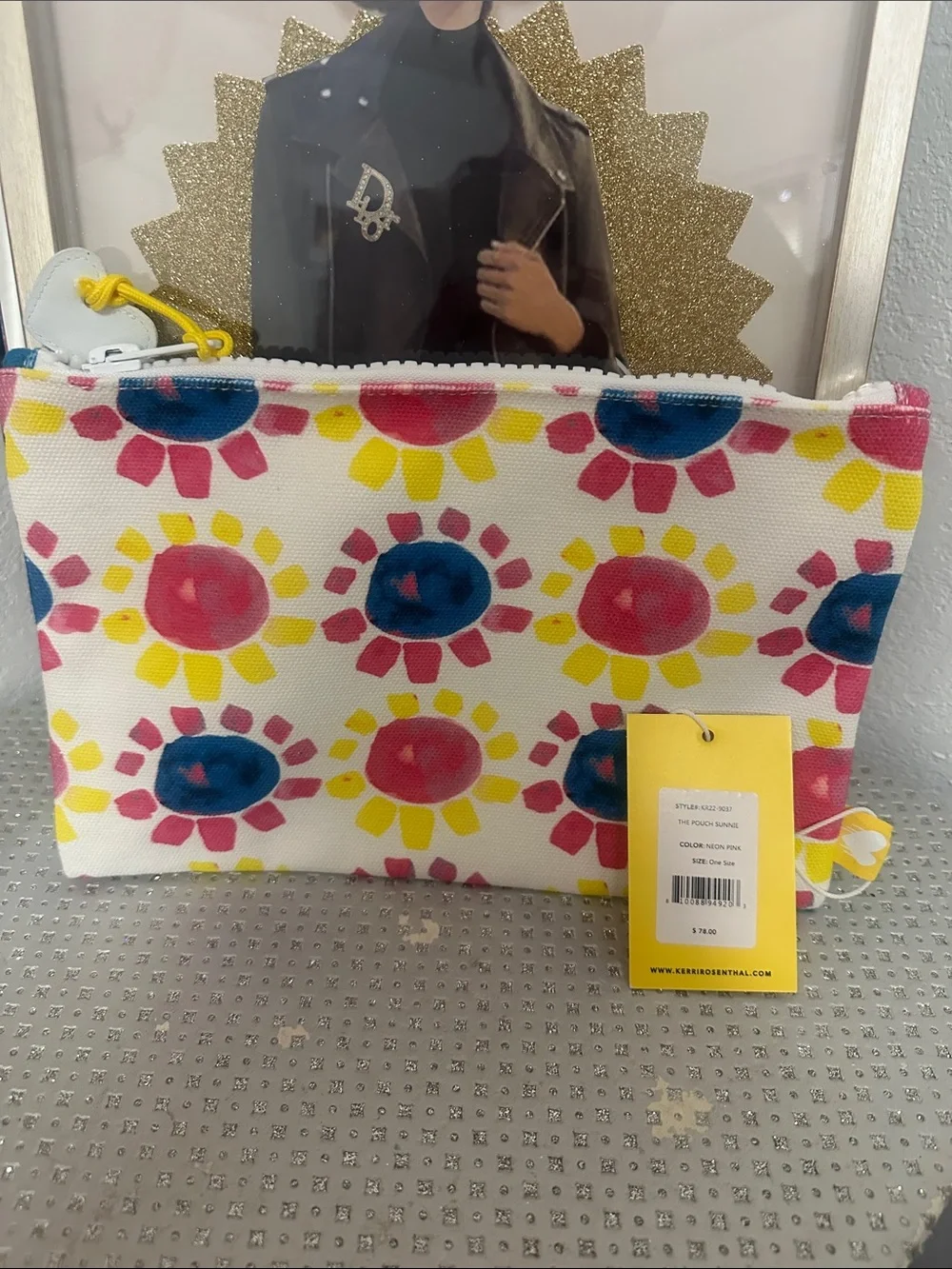 Kerri Rosenthal Floral Print Canvas Pouch - White with Pink, Blue & Yellow NWT